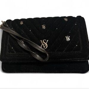 Victoria's Secret Black Velvet Wristlet with Gold Accents